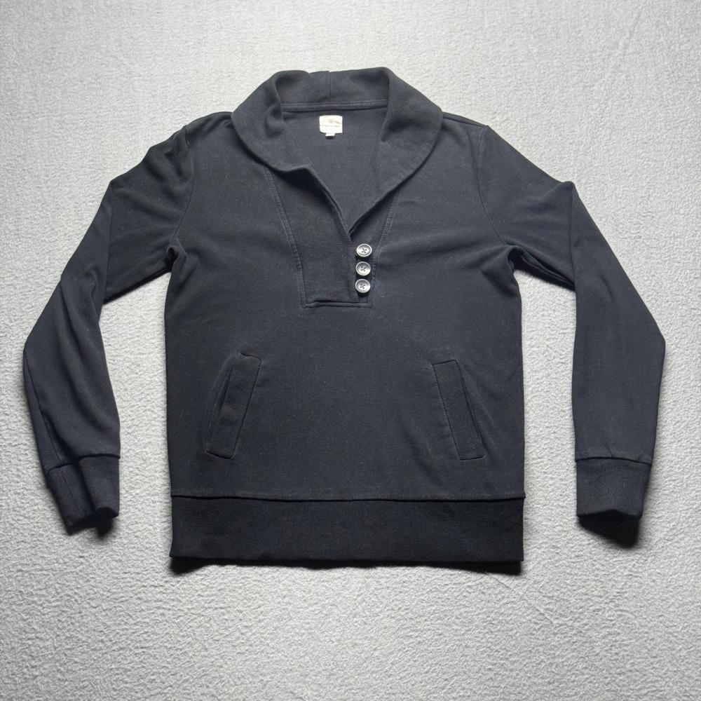 Banana Republic Shawl Neck Sweatshirt Womens M Black Button Pullover Pockets